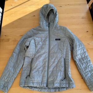 Light Gray Hooded Down Nano Puff Patagonia Jacket- Fitz Roy Trout Hoody